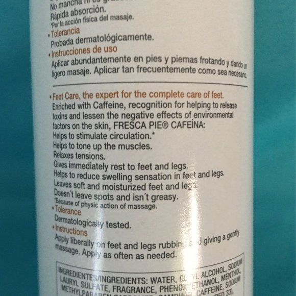 STANHOME FRESCA PIE CAFEINA TIRED FEET LOTION 300 ml/10.14oz. LOCION FRESCA PIE - Picture 5 of 5